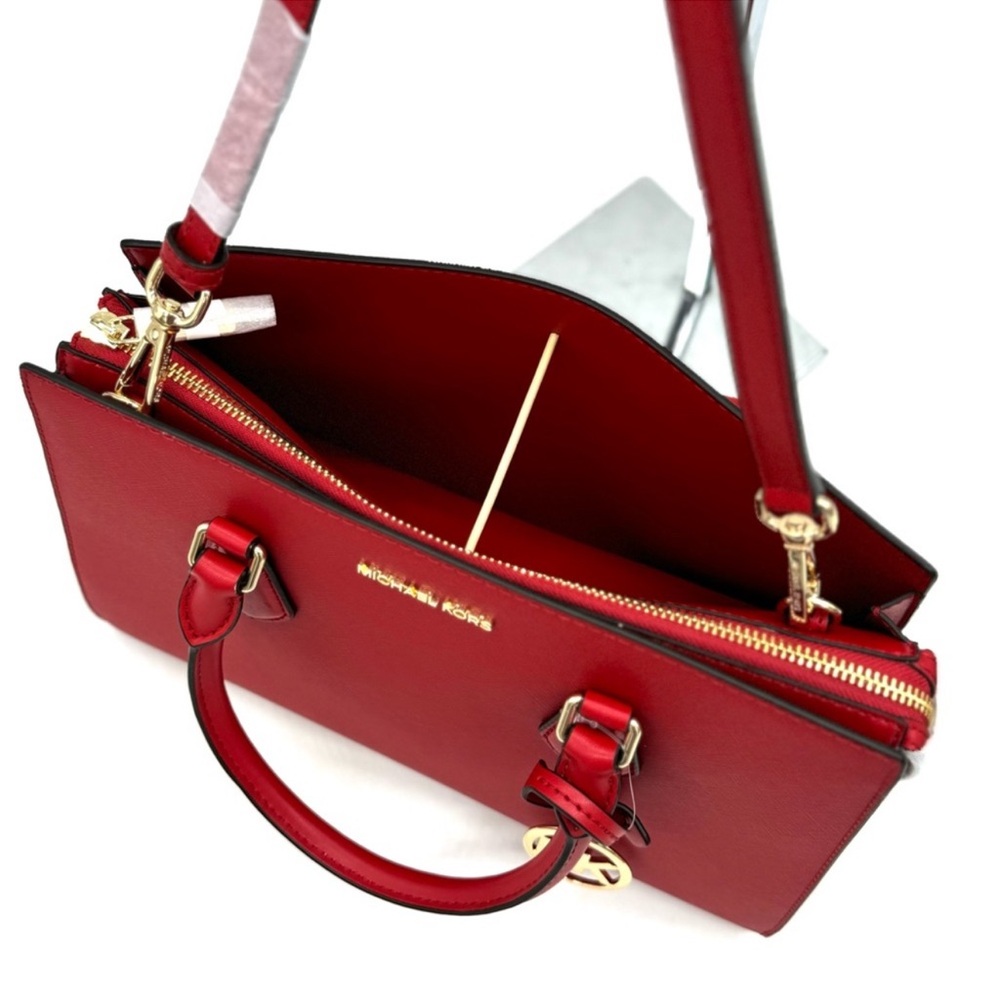 Michael Kors Sheila Medium Signature CZ Logo Satchel Crossbody Bag Bright Red - Picture 11 of 12
